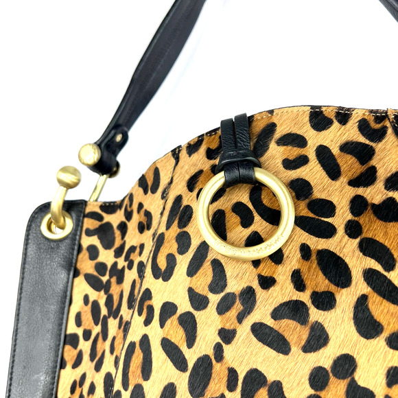 BCBGMAXAZRIA Black Leather Leopard Print Calf Hair Shoulder Bag Purse Animal - Picture 3 of 5